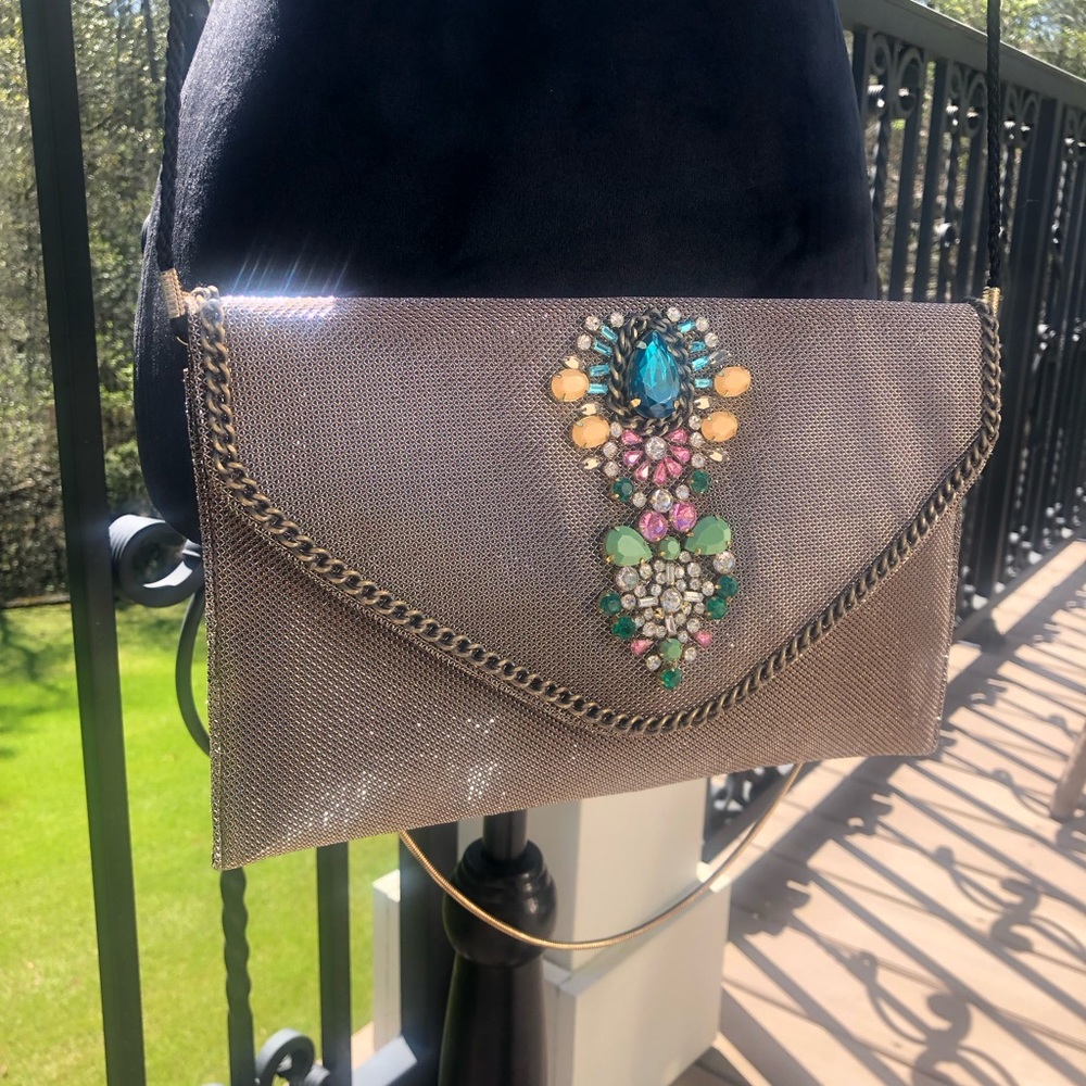 Kate Landry Elegant Embellished Clutch or Crossbody - Silver